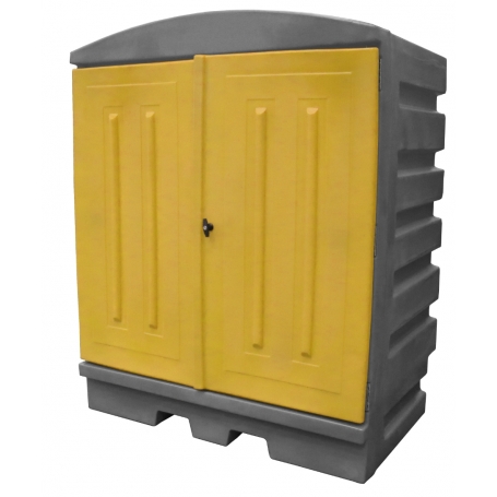 CONTENEUR DE RETENTION EN PE GRIS PORTES JAUNES 280 LITRES