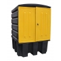 CONTENEUR DE RETENTION EN PE GRIS PORTES JAUNES 1000 LITRES