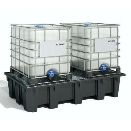BAC DE RETENTION 1050 LITRES EN PE POUR 2 IBC