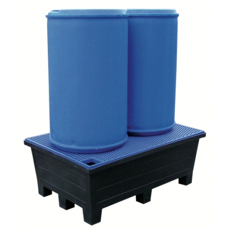 BAC DE RETENTION AVEC PIEDS 240 LITRES EN PE POUR 2 FUTS DE 220 LITRES