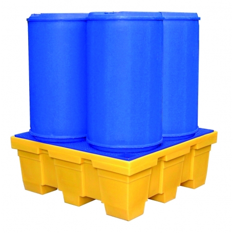 BAC DE RETENTION 220 LITRES EN PE CARRE POUR 4 FUTS DE 220 LITRES