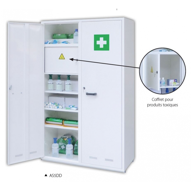 Armoires hautes à pharmacie avec 1 coffret sécurisé 2 portes - AS5DD